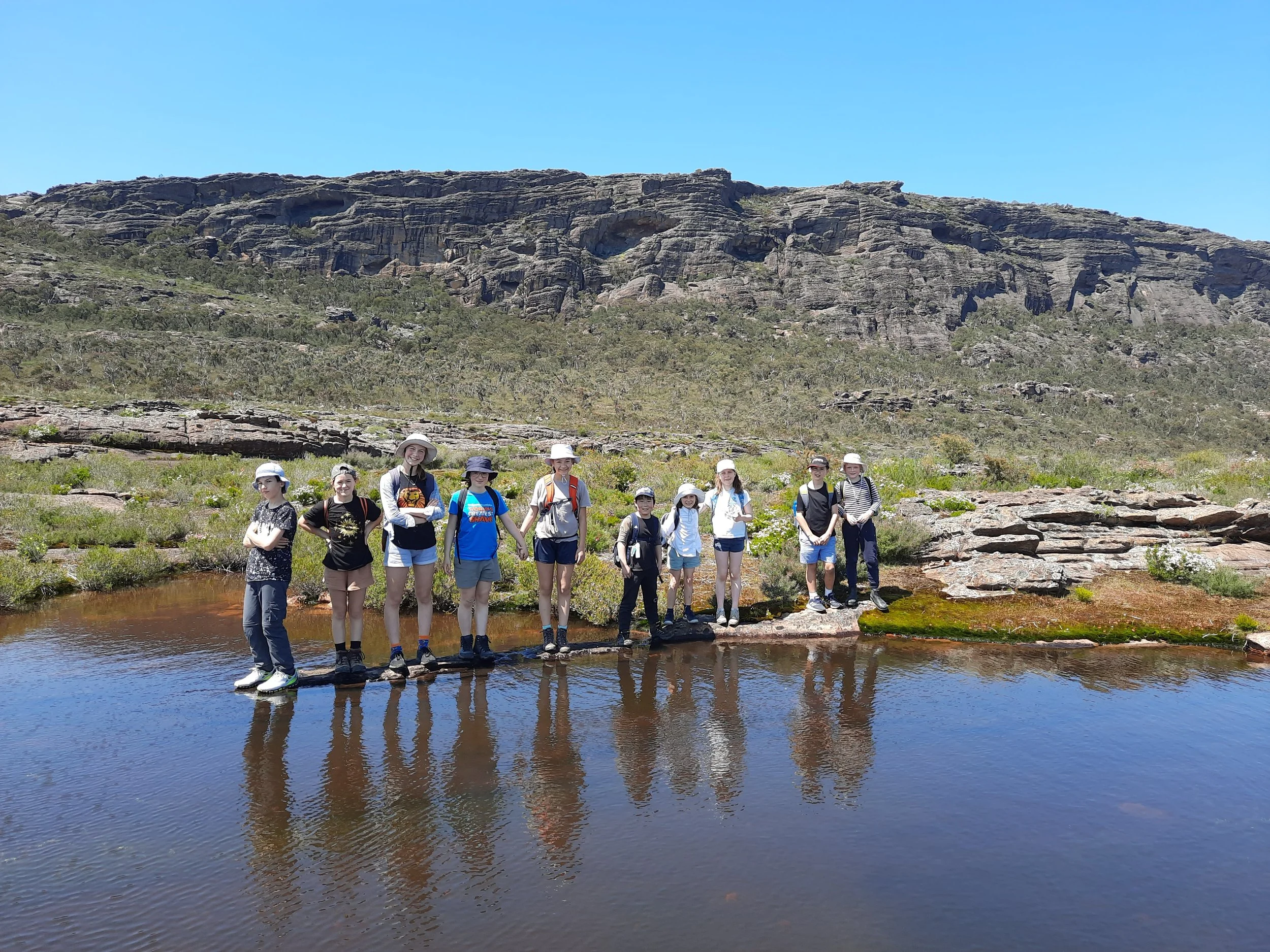 Hikers near a lake