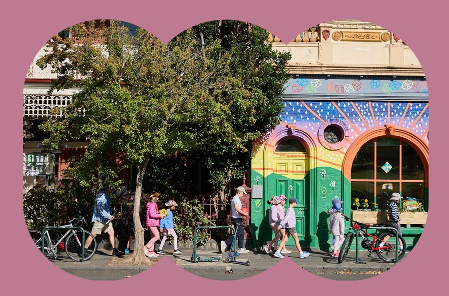 Kids in front of the school