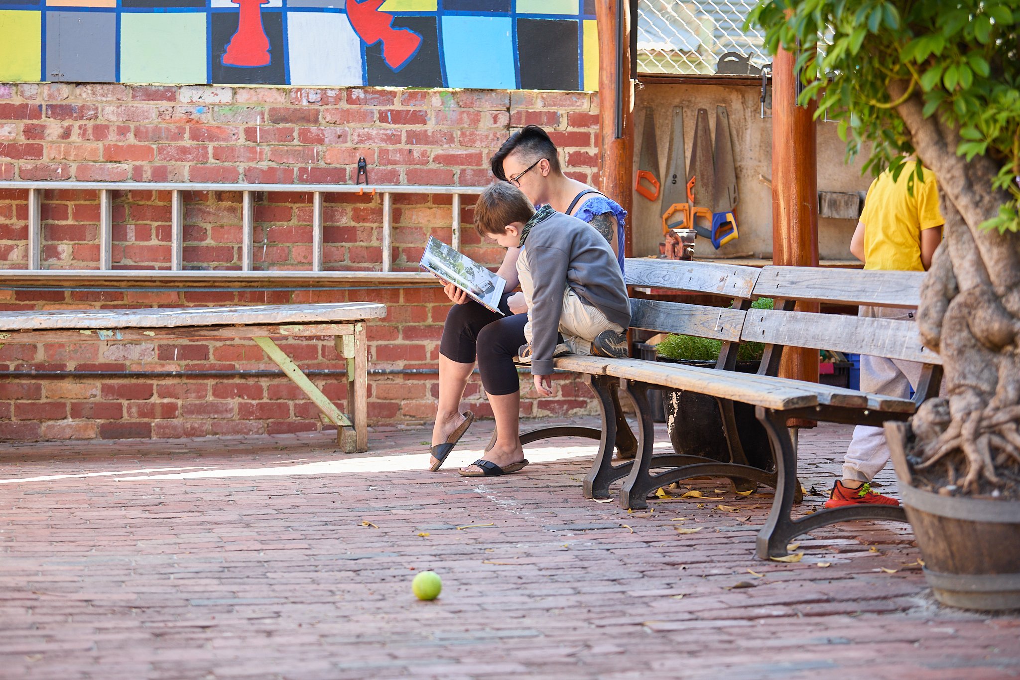 Reading on a bench together